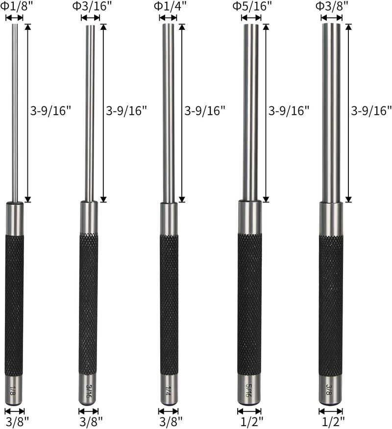 DkOvn 8in Long Carbon Steel Pin Punch Set, 5pcs Pin Punch Sizes 1/8", 3/16", 1/4", 5/16" and 3/8", Removing Repair Tools with Storage Pouch - Image 2